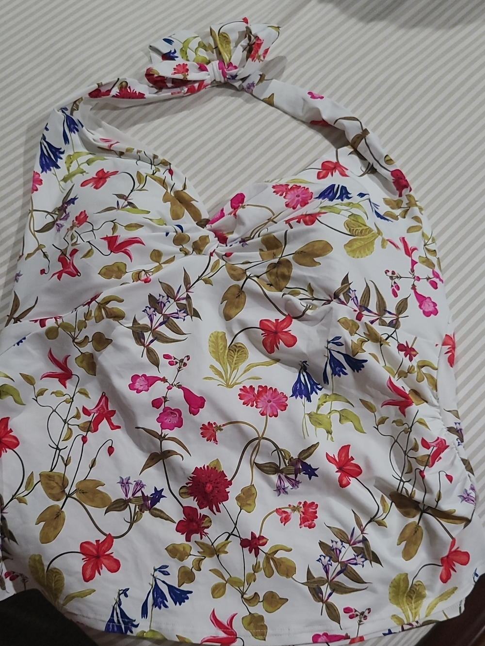 Lands' End White Floral Halter Tankini with Pink Green Floral Blue Accents